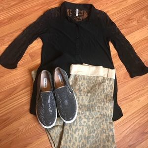 Black sheer shoulder heart top NWOT